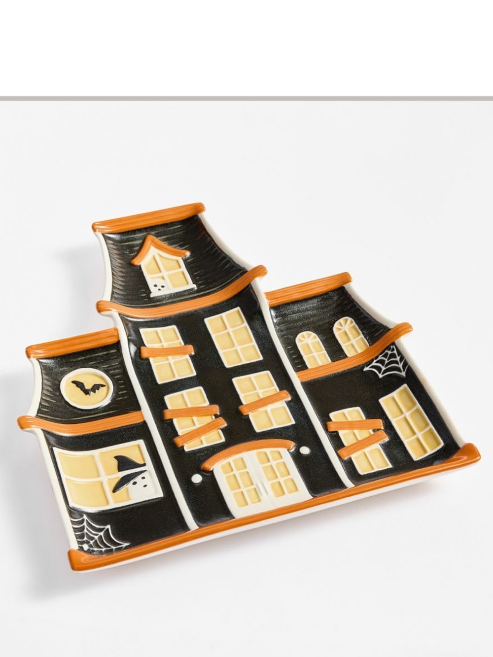 Pottery Barn Black and Orange Haunted House Serving Platter